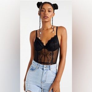 Black Lace Mesh Corset Bodysuit